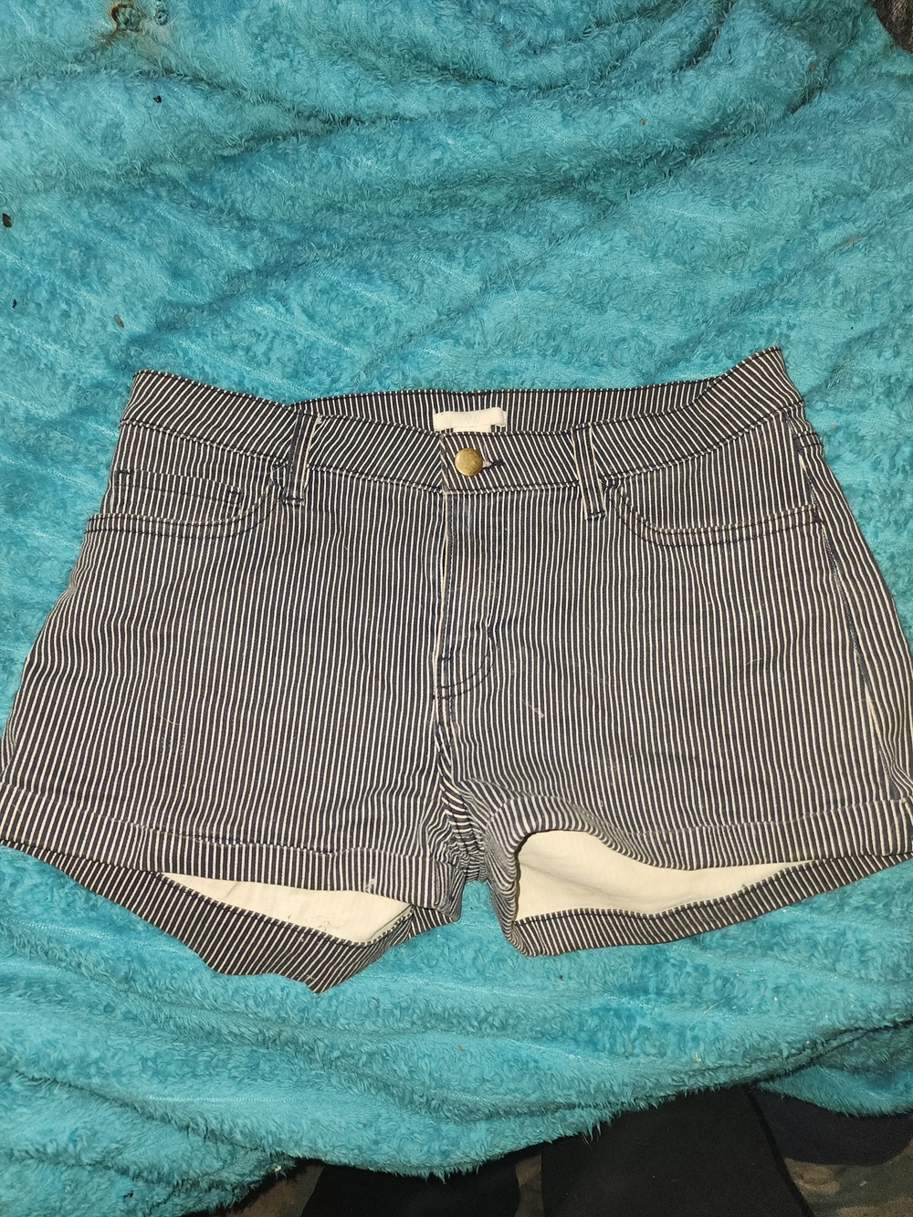 H&M Navy and White Striped Denim Shorts